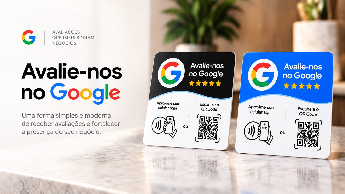 Placas azul e preta de avaliações no Google