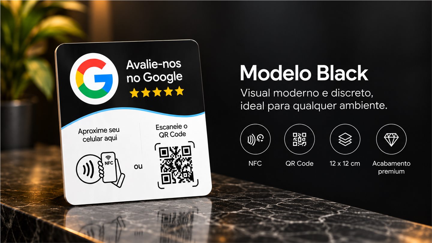 Modelo Black da placa Google com NFC e QR Code
