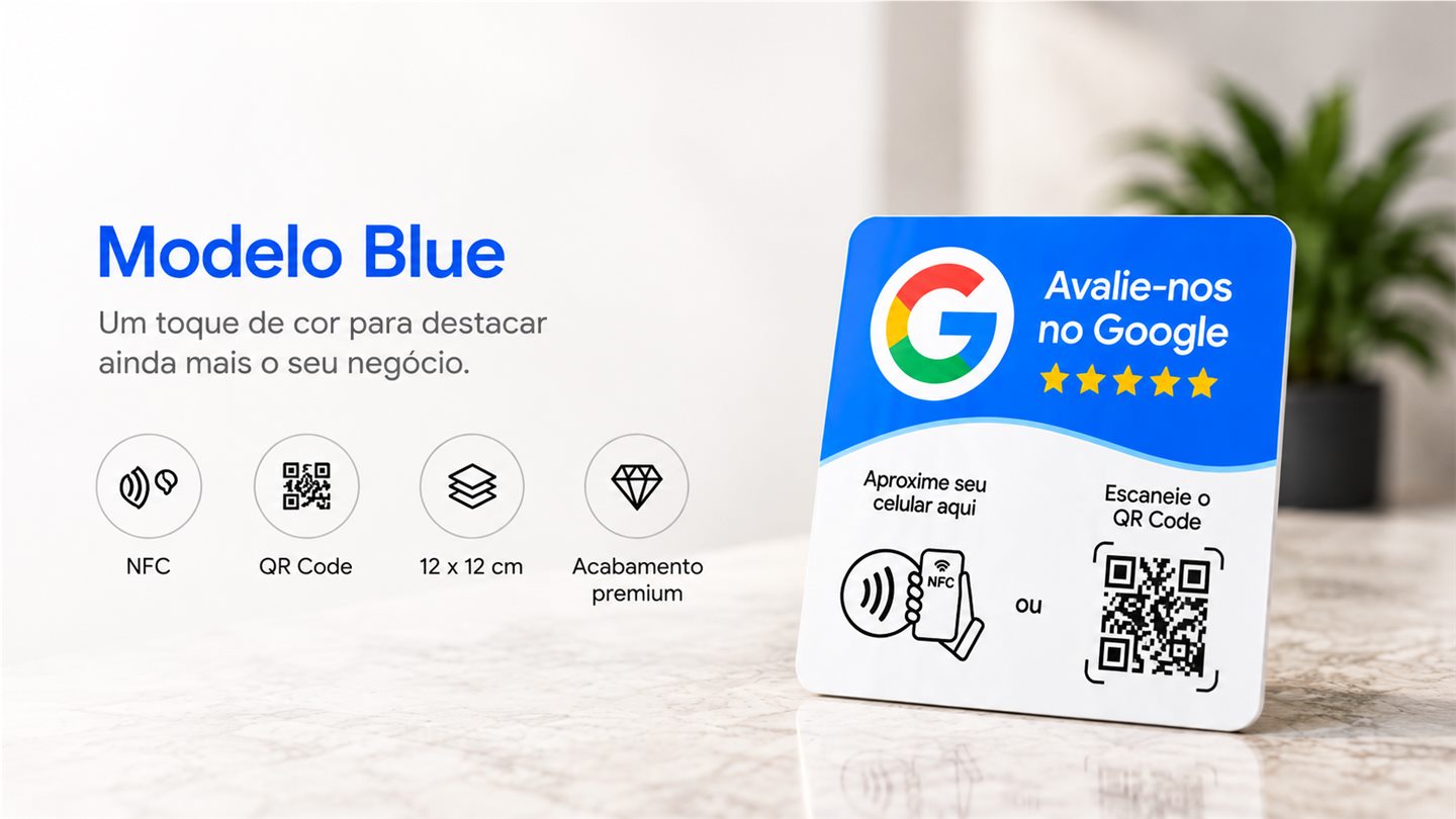 Modelo Blue da placa Google com NFC e QR Code